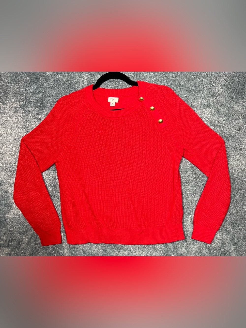J. Crew Bright Red Crewneck Sweater with Gold Shoulder Buttons